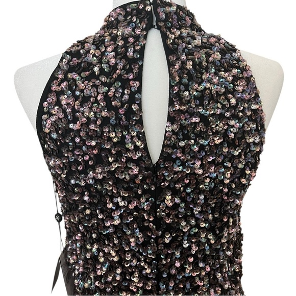 Adrianna Papell Size 6 Black Sequin Blouson Sleeveless Cocktail Evening Gown - Picture 9 of 16